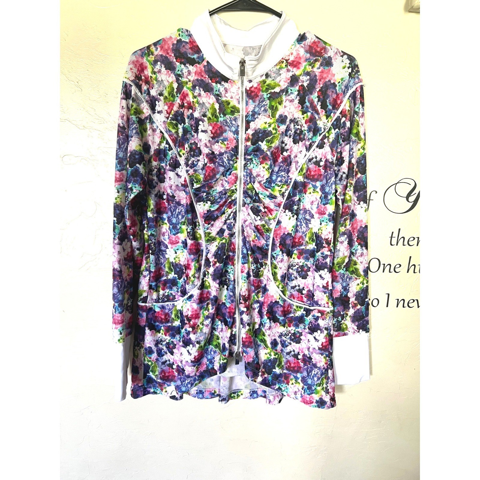 Swingdish Womens Floral Full Zip Cycling Mesh Top Jacket Activewear Golf Tennis
