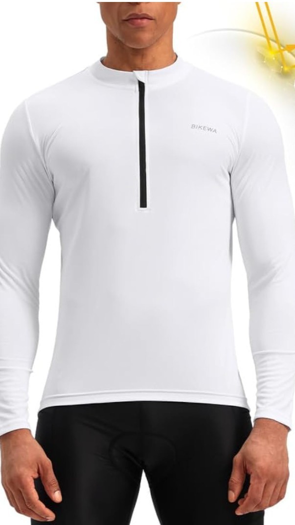 BIKEWA Men’s Cycling Jersey 1/4 Zip Long Sleeve Pockets White/Black S
