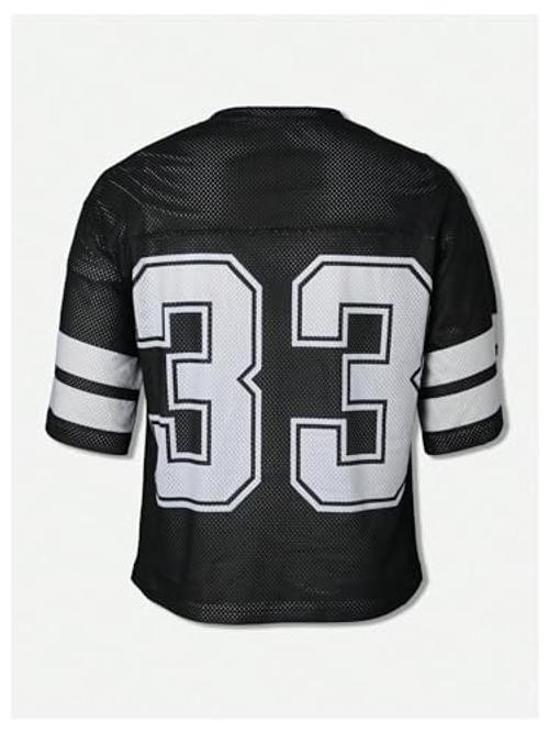 Men’s Jersey Shirts Oversized Graphic Print Mesh Baggy Cropped Small Black