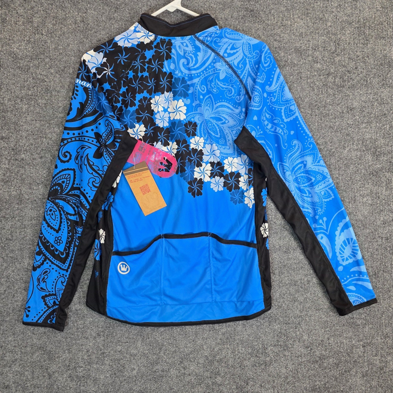Canari Gale LS Cycling Jersey Womens XL Azure Blue Paisley Floral Long Sleeve