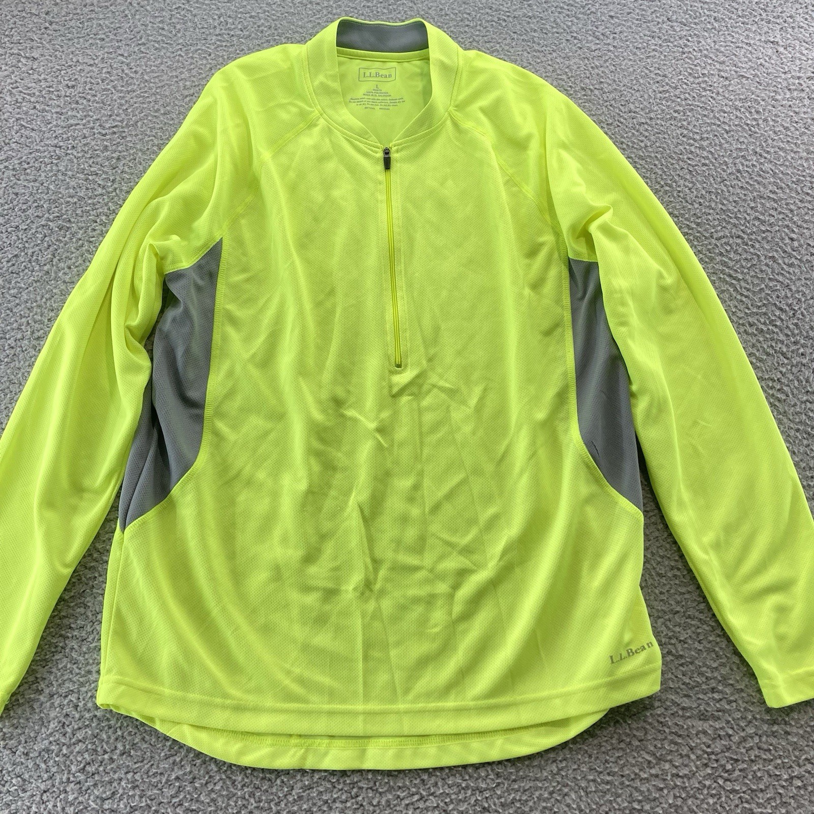 LL Bean Cycling Jersey Men Large Neon Yellow Reflective Active Protection Pocket