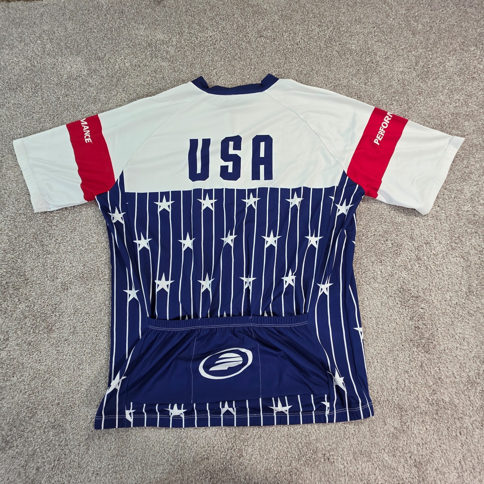 Performance Bike Cycling Jersey Top USA Stars Stripes Shirt 3/4 Zip XL Polyester