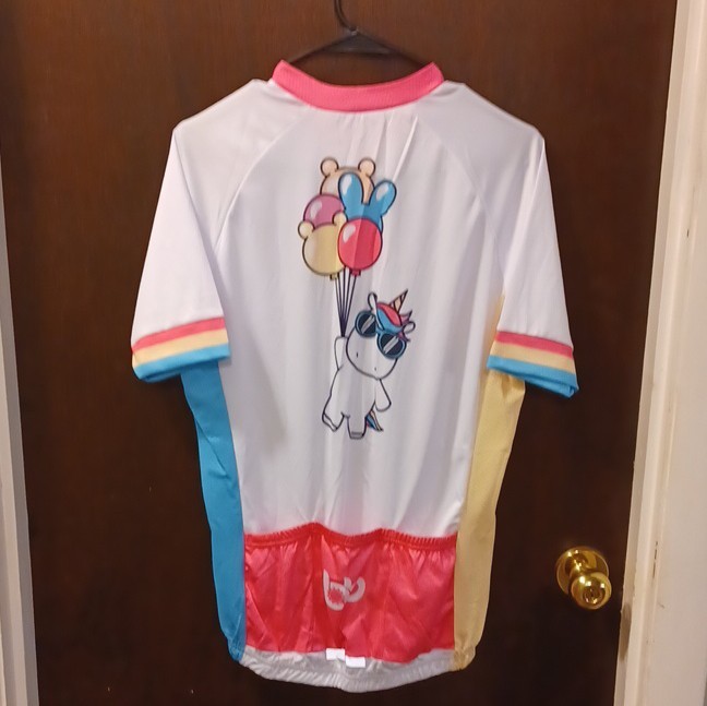 Bicycle Booth Unicorn Graphic Cycling Jersey XL White Pink 100% Polyester