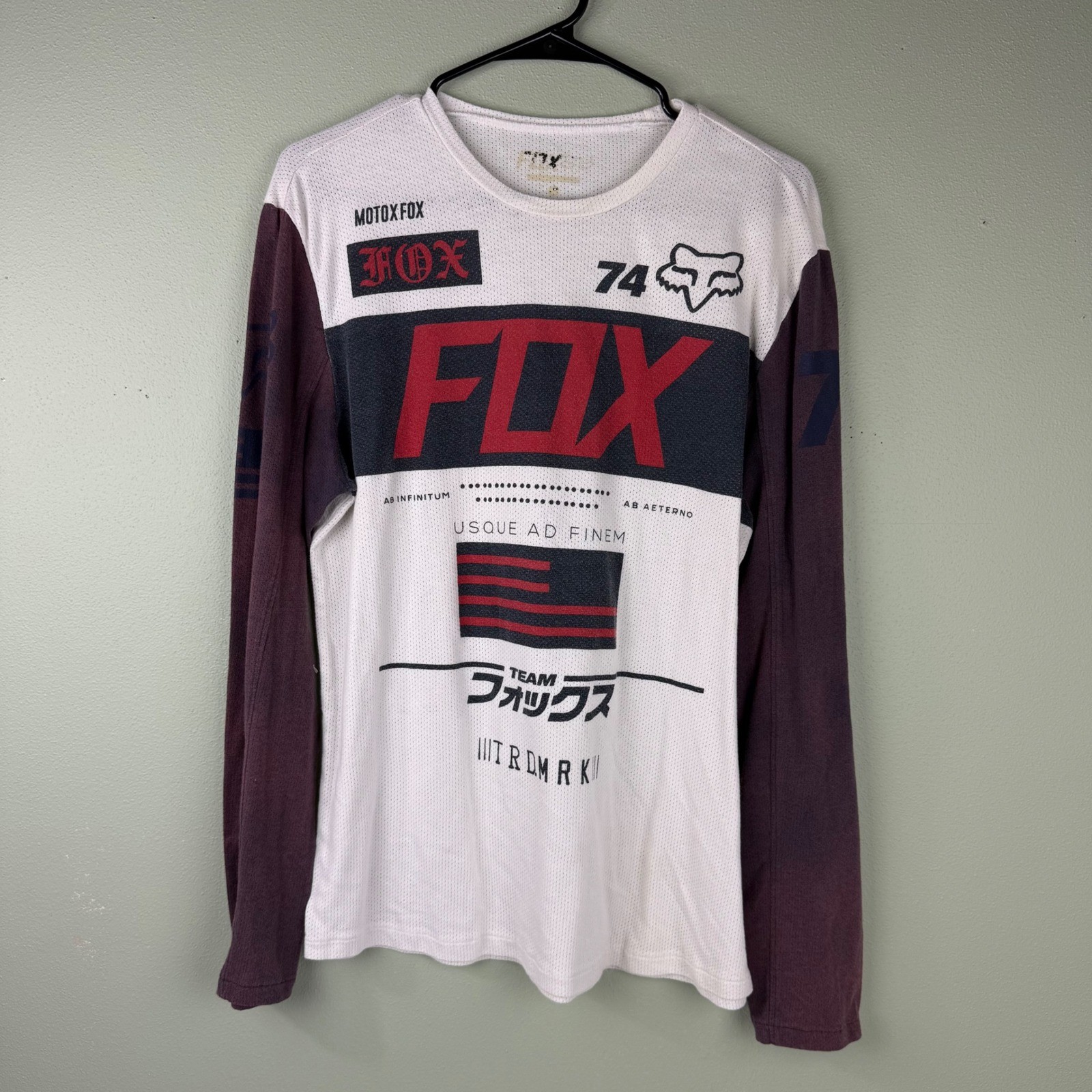 Fox Racing Mens Long Sleeve Mesh Motocross Jersey White Maroon Graphic Medium
