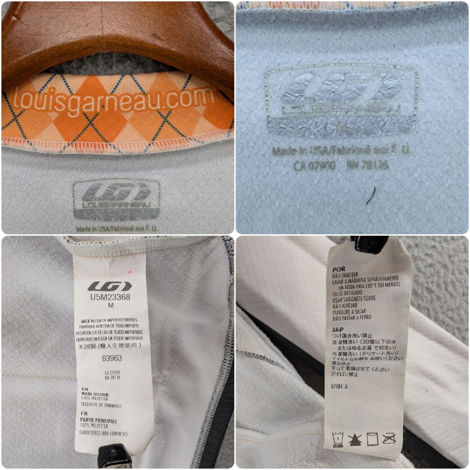 Louis Garneau Cycling Shirt Mens Orange Multi Full Zip Mock Neck Pockets Size M