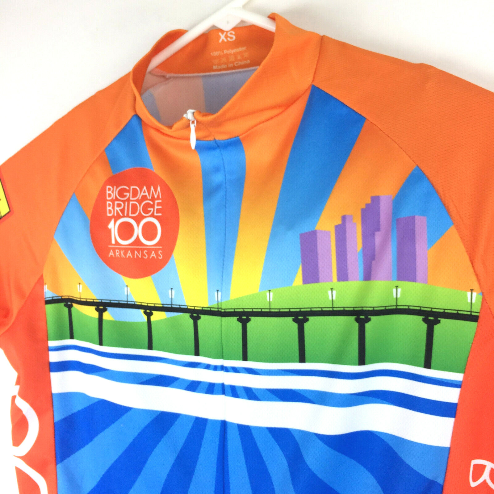 Little Rock Big Dam Bridge 2013 XS (36 in Chest) Orange 3/4 Zip Cycling Jersey